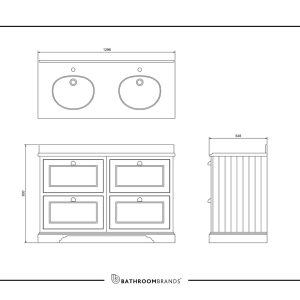 Burlington - Freestanding 1300mm Vanity Unit with Drawers in Classic Grey with White Worktop and Two Intergrated Basins - FC10W - spec