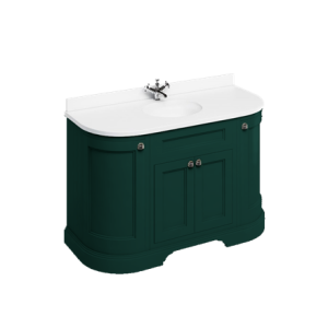 Burlington – Freestanding 1340mm Curved Vanity Unit with Doors – Matt Green