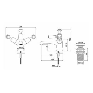 Burlington - Kensington Basin Mixer with Click-Clack Waste - KE6-QT - spec
