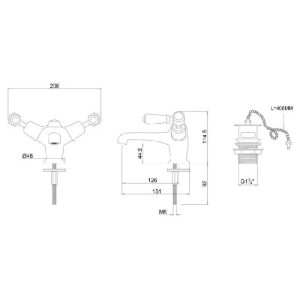Burlington - Kensington Basin Mixer with Plug & Chain - KE5-QT - spec