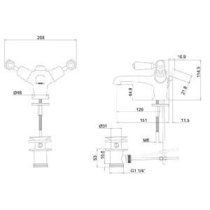 Burlington - Kensington Basin Mixer with Pop-Up Waste - KE4-QT - spec