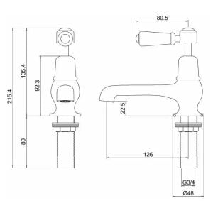 Burlington - Kensington Bath Tap - KE3-QT - spec