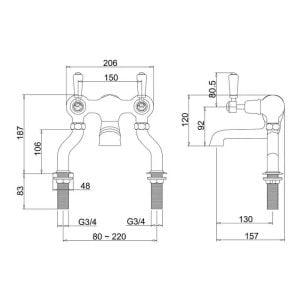 Burlington - Kensington Deck Mounted Bath Filler - KE23-QT - spec