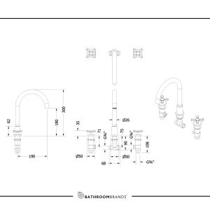 Burlington - Riviera 3 Hole Bath Set Deck Mounted in Chrome - RIV32 CHR - spec