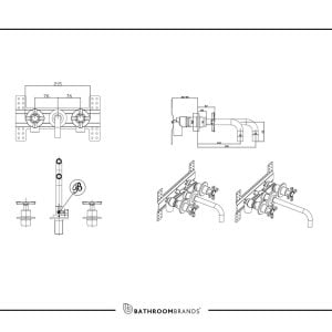 Burlington - Riviera 3 Hole Wall Mounted Basin Mixer in Chrome - RS CHR - spec