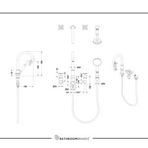Burlington - Riviera 4 Hole Bath Set Deck Mounted in Chrome - RIV33 CHR - spec