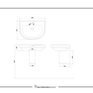 Burlington - Riviera 650mm D Shape Basin 1 Tap Hole - RIV4 1TH - spec