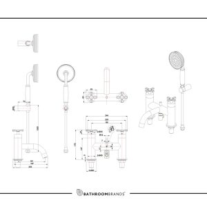 Burlington - Riviera Bath Shower Mixer with Hand Shower and Hose kit in Chrome - RIV4 CHR - spec