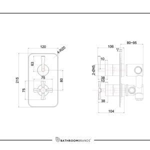 Burlington - Riviera Shower Valve without Diverter for Two Outlets in Chrome - RIV3 CHR - spec