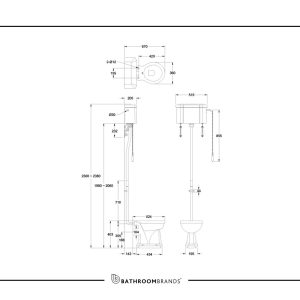 Burlington - Single Flush High Level Cistern with Chain & Ceramic Handle (including cistern fittings) - C28S - spec