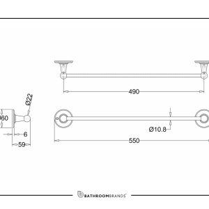 Burlington - Single Towel Rail 550mm in Chrome - A7 CHR - spec