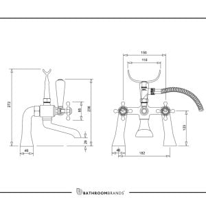 Burlington - Stafford Bath Shower Mixer Deck Mounted (including the Handles) - STA14-QT - spec
