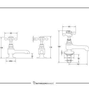 Burlington - Stafford Long Nose Basin Pillar Tap (including the Handles) - STA12-QT - spec