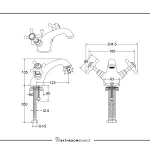 Burlington - Stafford Mono Basin Mixer with Pop-up Waste (including the Handles) - STA11-QT - spec