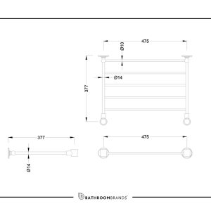 Burlington - Towel Rack for 560mm & 580mm Basin Washstand in Chrome - T22A-S - spec