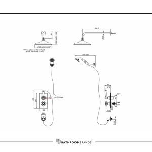 Burlington - Trent Two Outlet Thermostatic Concealed Shower Valve with Wall Outlet, Hose, Handset Fixed Arm with 6 Airburst Head in Chrome - TF2S+V16 - spec
