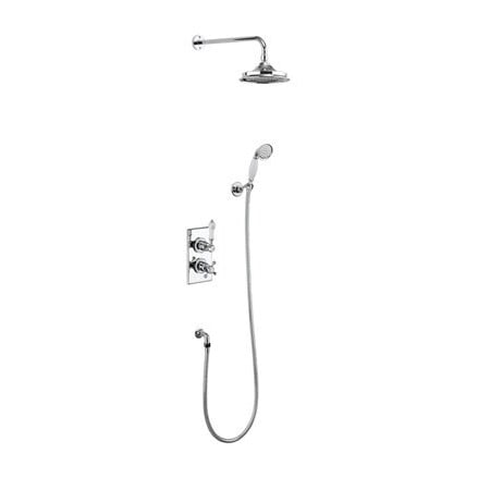 Burlington - Trent Two Outlet Thermostatic Concealed Shower Valve with Wall Outlet, Hose, Handset Fixed Arm with 6 Airburst Head in Chrome - TF2S+V16