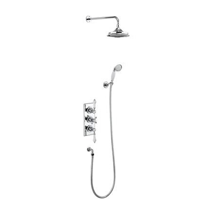 Burlington - Trent Two Outlet Thermostatic Concealed Shower Valve with Wall Outlet, Hose, Handset Fixed Arm with 6 Head in Chrome - TF3S+V16