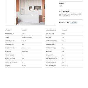 Crosswater - Asura 8mm Hinged Bath Screen tech polished