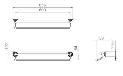 Belgravia Double Towel Rail 60cm - spec