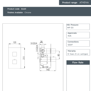 JTP - ATHENA SQUARE 3 Outlet Concealed Thermostatic Shower Valve in Chrome - 86681