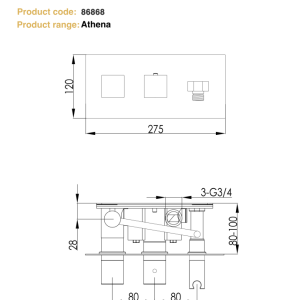 JTP -Athena Thermostatic Concealed 2 Outlet Valve - 86868 -spec