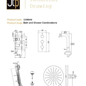 JTP - Bath Shower Pack Round Thermostat with Extractable Hand Shower and Bath Filler in Chrome - spec
