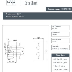 JTP - FLORENCE 1 Outlet Concealed Thermostatic Shower Valve in Chrome - 15651A - spec