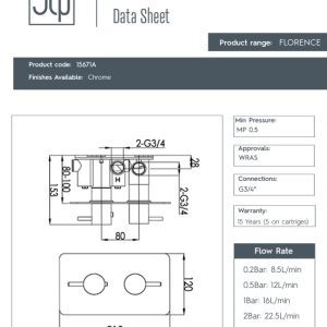 JTP - FLORENCE 2 Outlet Concealed Thermostatic Shower Valve in Chrome - 15671A -spec
