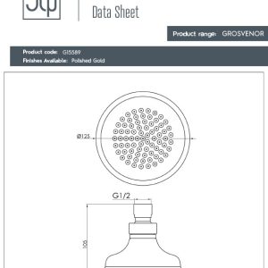 JTP - GROSVENOR Victorian 125mm Overhead Shower in Gold - spec