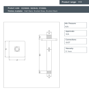 JTP -HIX Ceiling Shower Arm - 38218MB-spec
