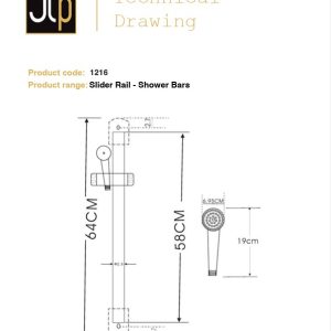 JTP - RUBY Shower Rail Kit in Chrome - 1216 - spec