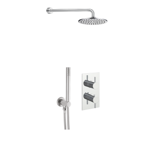 JTP - Shower Pack Two Handle Round Thermostat with Overhead Shower and Hand Shower Kit in Chrome