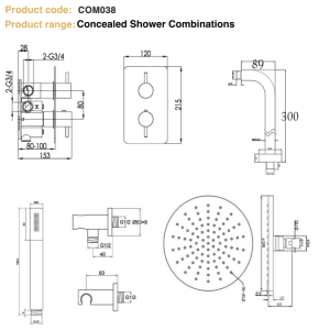 JTP - Round Thermostat with Overhead Shower and Fixed Shower Handle - COM038 -spec
