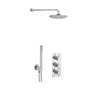 JTP - Shower Pack Three Handle Round Thermostat with Overhead Shower and Hand Shower Kit in Chrome