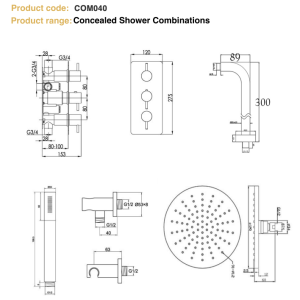 JTP - Round Thermostat with Overhead Shower and Fixed Shower Handle - COM040-spec