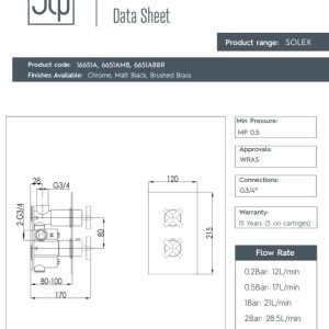 JTP - SOLEX 1 Outlet Concealed Thermostatic Shower Valve - spec