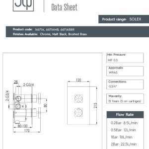 JTP - SOLEX 2 Outlet Concealed Thermostatic Shower Valve in Chrome - 16671A - spec