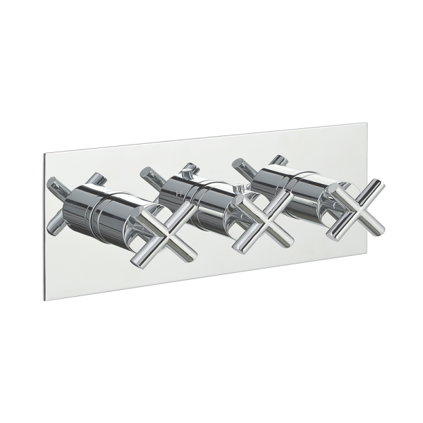 JTP - SOLEX 2 Outlet Three Handle Horizontal Concealed Thermostatic Shower Valve in Chrome - 16693A