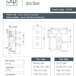 JTP - SOLEX 3 Outlet Concealed Thermostatic Shower Valve in Chrome - 16691A - spec