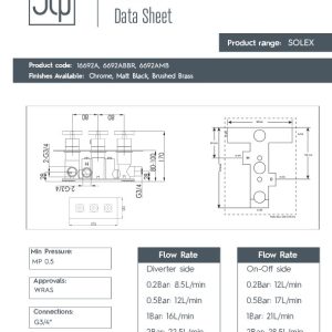 JTP - SOLEX 3 Outlet Horizontal Concealed Thermostatic Shower Valve in Chrome - 16692A - spec