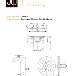 JTP - Shower Pack Round Thermostat with Attached Handshower and Overhead in Chrome - spec
