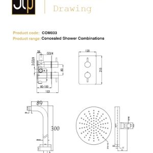 JTP - Shower Pack Round Thermostat with Overhead in Chrome - spec