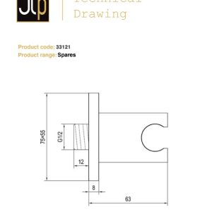 JTP - Square Minimalist Hand Shower Holder in Chrome - spec