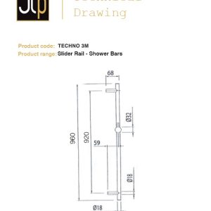 JTP - TECHNO Riser Rail with Multi Function Shower Head in Chrome - spec