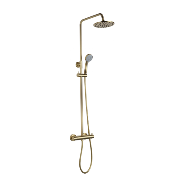 JTP - VOS 2 Outlet Thermostatic Bar Valve with Adjustable Riser and Hand Shower Cool Touch with Designer Handle in Brushed Brass - 2352819BBR