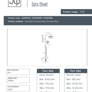 JTP - VOS 2 Outlet Thermostatic Bar Valve with Adjustable Riser and Hand Shower Cool Touch with Designer Handle - spec