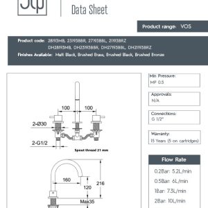 JTP - VOS 3-Hole Single Lever Deck Mounted Basin Mixer in Brushed Bronze - 21193BRZ - spec