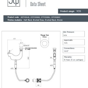 JTP - VOS Pullout Hand Shower with Waste Drainer in Brushed Bronze - 2171130BRZ - spec