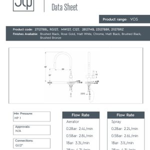 JTP - VOS Single Lever Kitchen Mixer with Pull-Out Spray - spec